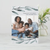 Eenvoudige en moderne blauwe botanische foto feestdagenkaart (Staand voorkant)