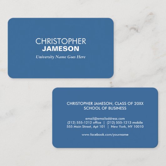 Eenvoudige en moderne Blue Afstuderen Student Univ Contactkaartje (Voorkant / Achterkant)