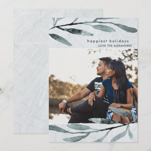 Eenvoudige en moderne botanische feestfoto feestdagenkaart (Voorkant / Achterkant)