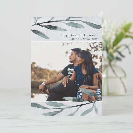Eenvoudige en moderne botanische feestfoto feestdagenkaart (Staand voorkant)