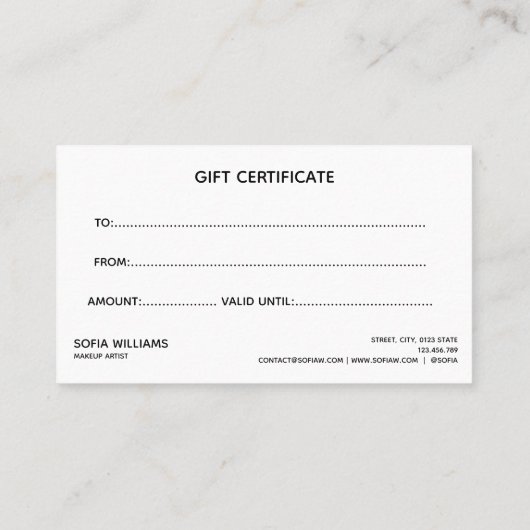 Eenvoudige en moderne Cadeaubon Visitekaartje (Achterkant)