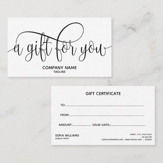 Eenvoudige en moderne Cadeaubon Visitekaartje (Voorkant / Achterkant)