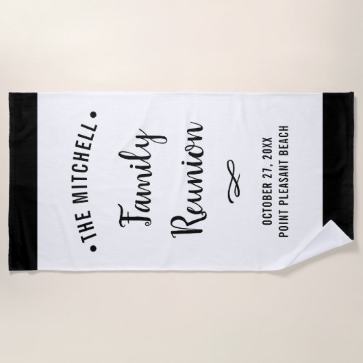 Eenvoudige en moderne familiereünie met achternaam strandlaken (Voorkant)