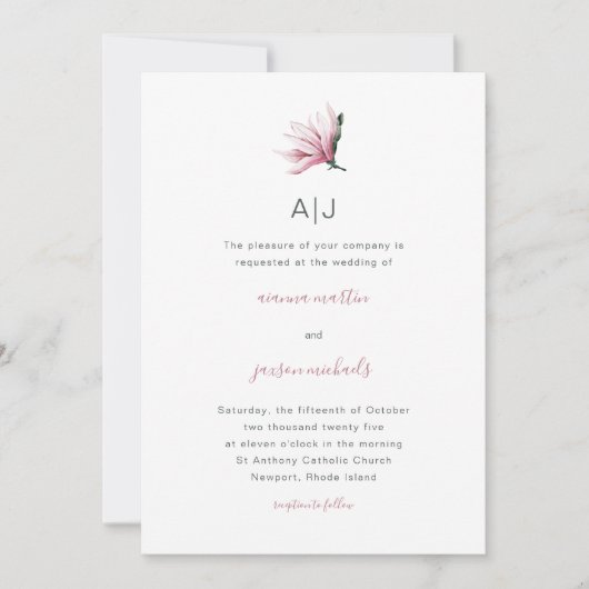 Eenvoudige en moderne Floral met Monogram Wedding Kaart (Voorkant)