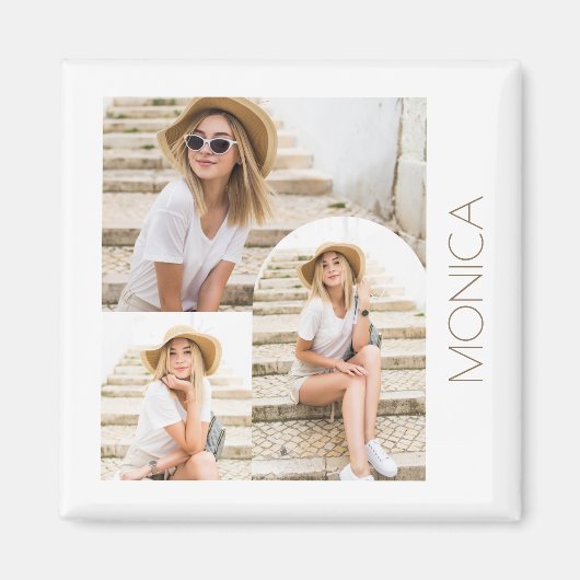 Eenvoudige en moderne fotocollage met naam magneet (Voorkant)