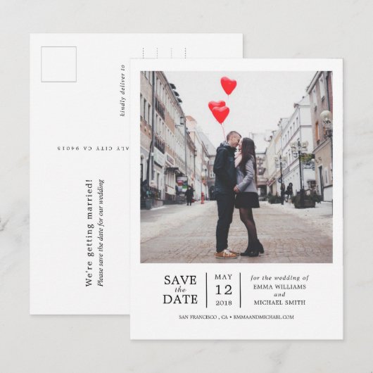 Eenvoudige en moderne foto's Sla de datum op Aankondigingskaart (Voorkant / Achterkant)