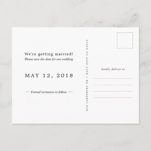 Eenvoudige en moderne foto's Sla de datum op Aankondigingskaart (Achterkant)