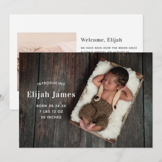 Eenvoudige en moderne geboorteaankondiging kaart (Voorkant / Achterkant)