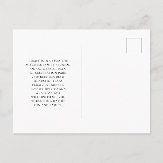 Eenvoudige en moderne gezinshereniging | Chalkboar Uitnodiging Briefkaart (Achterkant)