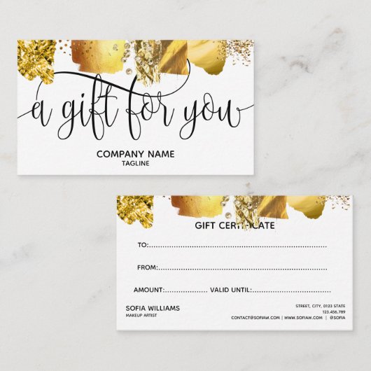 Eenvoudige en moderne Gold Certificate Cadeaukaart Visitekaartje (Voorkant / Achterkant)