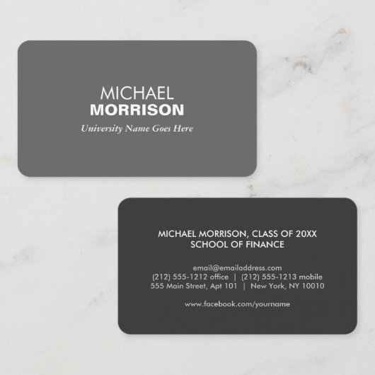 Eenvoudige en moderne Grey Afstuderen Student Univ Contactkaartje (Voorkant / Achterkant)