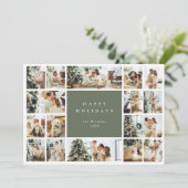 Eenvoudige en moderne groene multi-fotovakantie kaart (Staand voorkant)