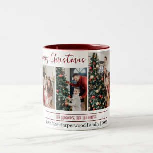 Eenvoudige en moderne kerst familie foto collage tweekleurige koffiemok