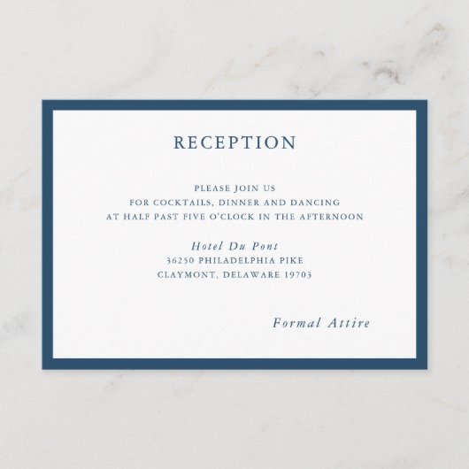 Eenvoudige en moderne Navy bruiloft receptie Kaart (Voorkant)