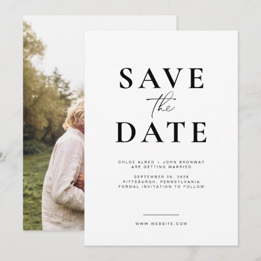 Eenvoudige en moderne Save the Date met foto Kaart (Voorkant / Achterkant)