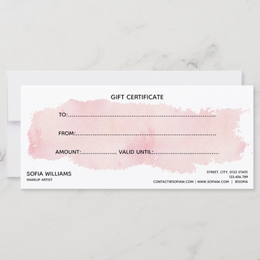 Eenvoudige en moderne, wazige roze certificaatkaar (Achterkant)