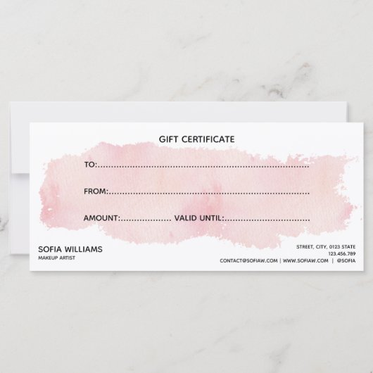 Eenvoudige en moderne, wazige roze certificaatkaar (Achterkant)