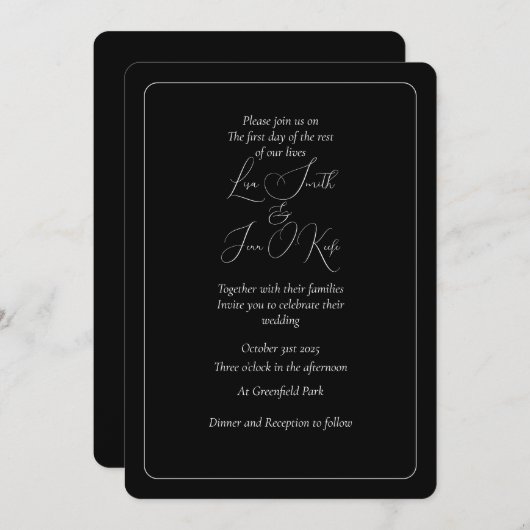 Eenvoudige en Moody Black bruiloft uitnodiging (Voorkant / Achterkant)