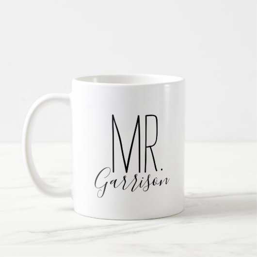 Eenvoudige en Mooie Gepersonaliseerde Monogram Men Koffiemok (Links)