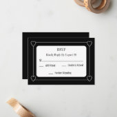Eenvoudige en romantische harten Black Wedding RSV Notitiekaartje (Voorkant / Achterkant in situ)