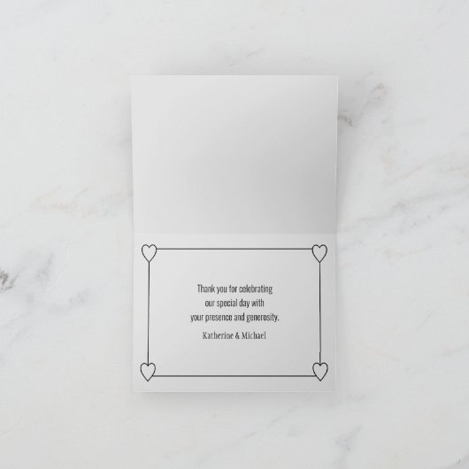 Eenvoudige en romantische harten bruiloft licht gr bedankkaart (Binnen)