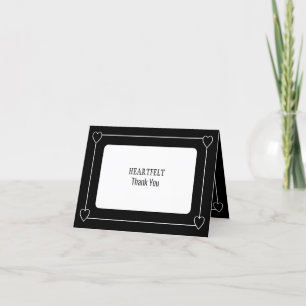 Eenvoudige en romantische harten bruiloft zwart bedankkaart