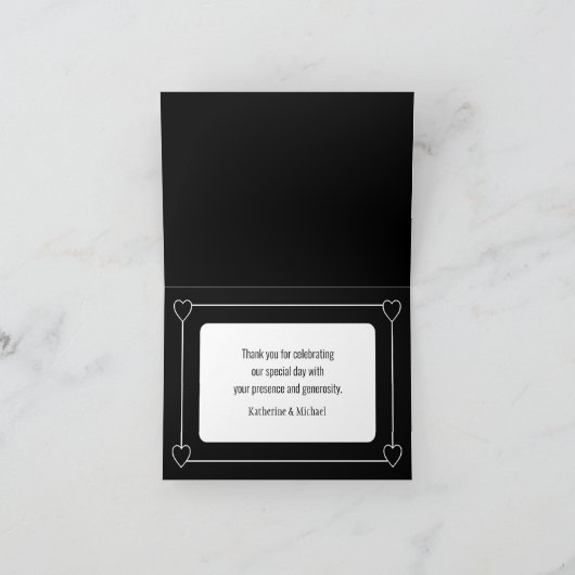 Eenvoudige en romantische harten bruiloft zwart bedankkaart (Binnen)