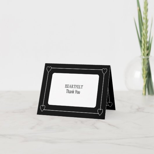 Eenvoudige en romantische harten bruiloft zwart bedankkaart (Voorkant)