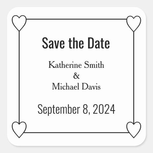 Eenvoudige en romantische harten Save the Date Wed Vierkante Sticker (Voorkant)