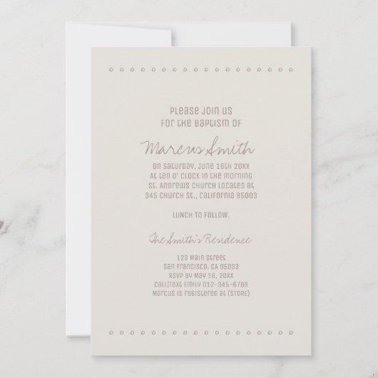 Eenvoudige en rustieke doop uitnodiging (Voorkant)