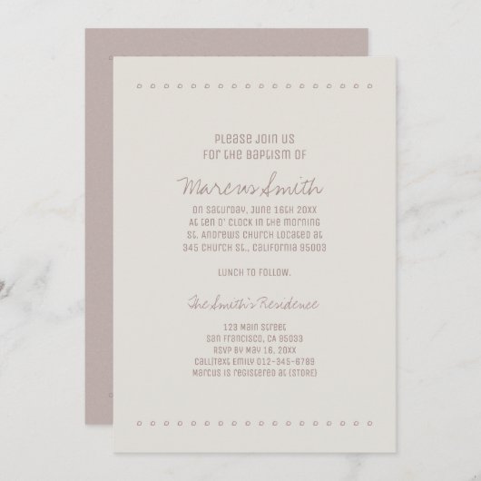 Eenvoudige en rustieke doop uitnodiging (Voorkant / Achterkant)