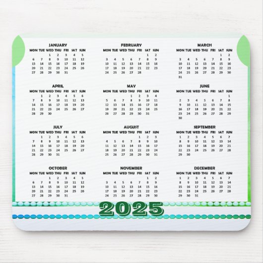 Eenvoudige en Schattigee Kalender 2025 Mousepad Muismat (Voorkant)