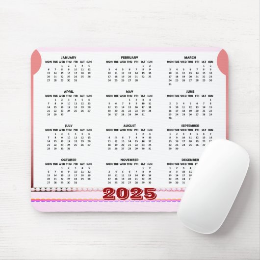 Eenvoudige en Schattigee Kalender 2025 Mousepad Muismat (Met muis)