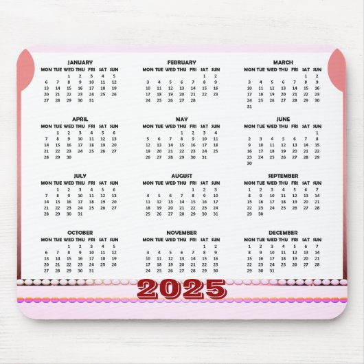 Eenvoudige en Schattigee Kalender 2025 Mousepad Muismat (Voorkant)