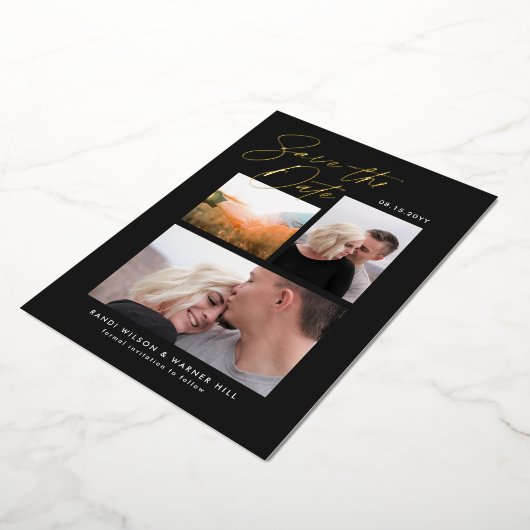 Eenvoudige en stijlvolle drie foto's Opslaan van d Folie Uitnodiging (Gedraaid)
