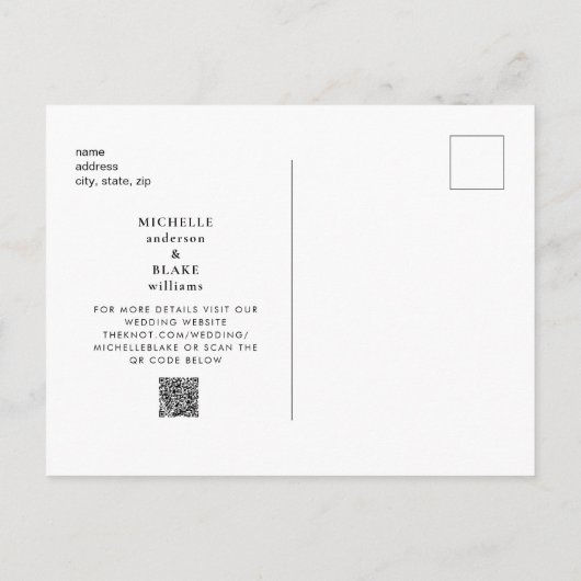 Eenvoudige en stijlvolle monogram opslagdatum QR Briefkaart (Achterkant)