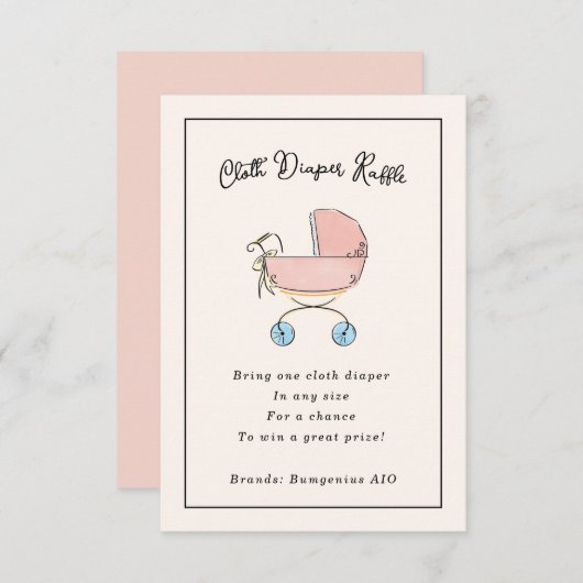 Eenvoudige en Zoete Roze en Blauwe Pram Luier Raff Informatiekaartje (Voorkant / Achterkant)