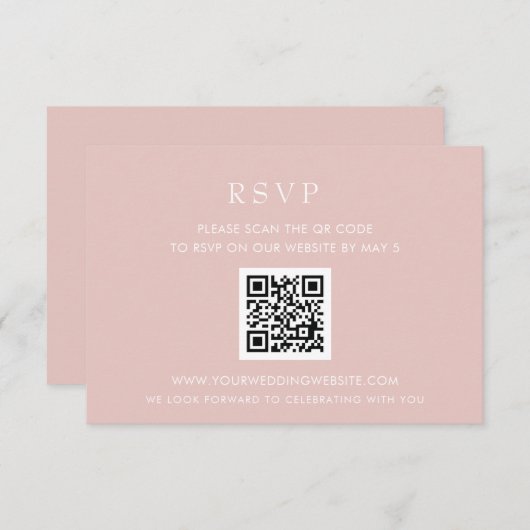 Eenvoudige endemische, moderne Blush QR CODE RSVP Kaartje (Voorkant / Achterkant)