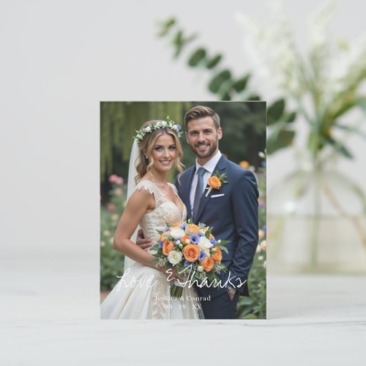 Eenvoudige enkele foto Dank u bruiloft Briefkaart (Staand voorkant)