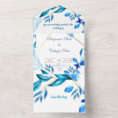 Eenvoudige envelop huwelijksuitnodiging blauw en w all in one uitnodiging (Binnen)