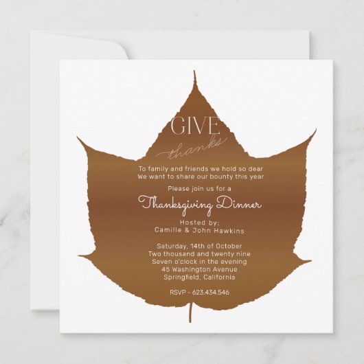 Eenvoudige Esdoorn Thanksgiving Party Invitation Kaart (Voorkant)