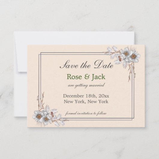 Eenvoudige esthetische winter bruiloft save the date (Voorkant)