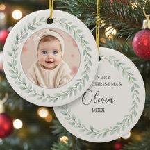 Eenvoudige Eucalyptus Baby Eerste Kerst Foto
