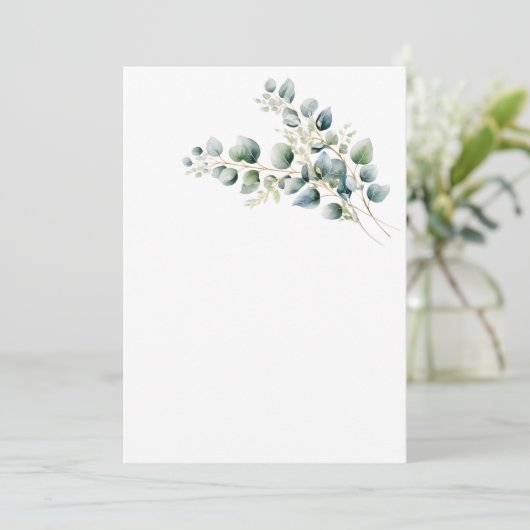 Eenvoudige eucalyptus blanco bruiloft kaart (Staand voorkant)