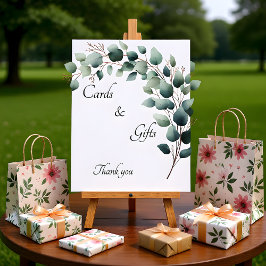 Eenvoudige Eucalyptus Bloemkaarten & Cadeaus Reclamebord Met Voetstuk