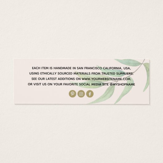 Eenvoudige Eucalyptus Blush Kleding Prijs label Mini Visitekaartjes (Achterkant)