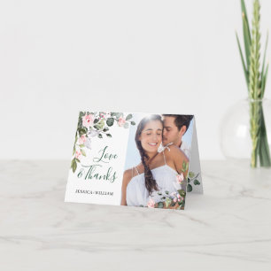 Eenvoudige Eucalyptus Blush Roze Rozen Bruiloft Bedankkaart