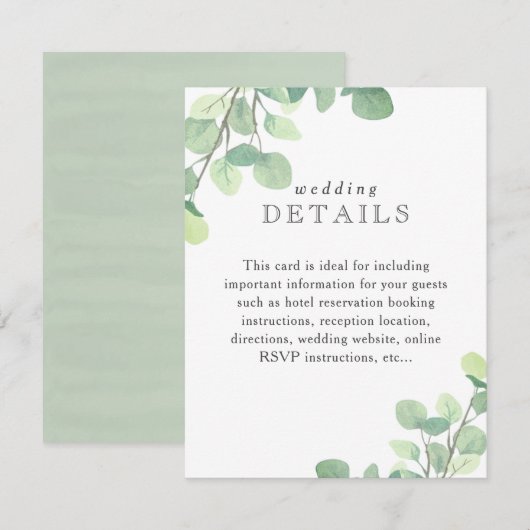 Eenvoudige eucalyptus bruiloft gast details info K RSVP Kaartje (Voorkant / Achterkant)