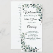 Eenvoudige Eucalyptus Bruiloft Programmakaart (Voorkant / Achterkant)