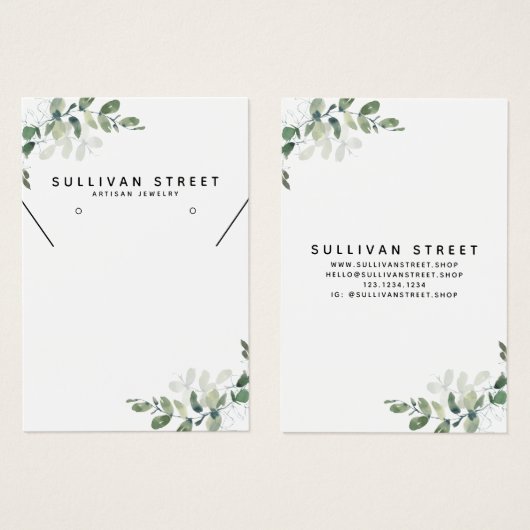 Eenvoudige Eucalyptus Earring Ketting Display Kaar Visitekaartje (Voorkant /achterkant)